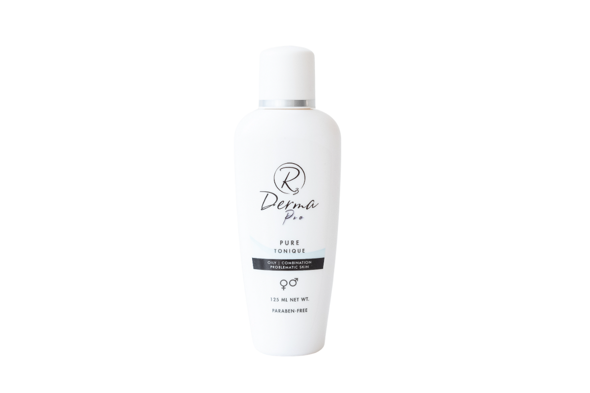 White bottle of Derma Pro Pure Tonique on a white background